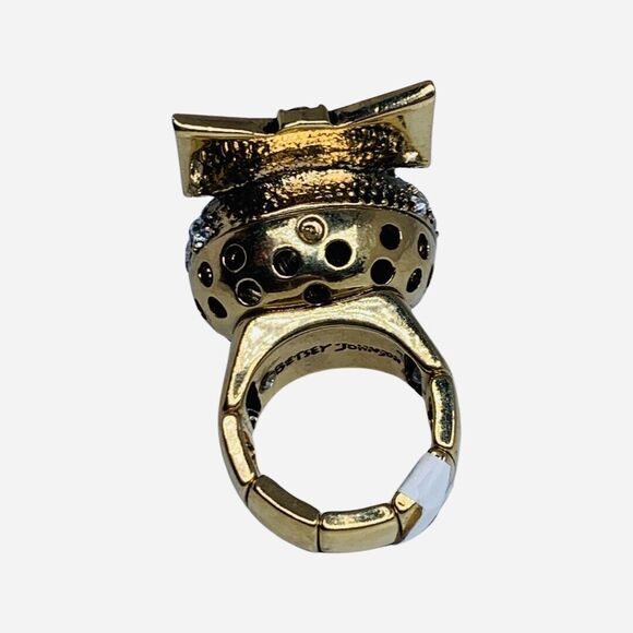 Betsey Johnson Sugar Skull Ring Sz 7 Crystal Stretch Ivy League Polka Dot - Picture 10 of 14